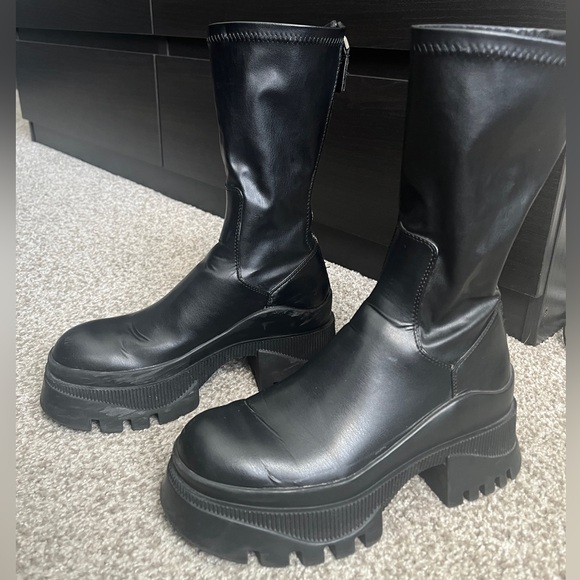 Zara Faux Leather Sock Boots - Picture 2 of 6